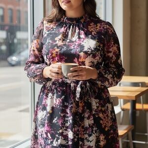 Lane Bryant Multicolor Floral Long Sleeve Dress